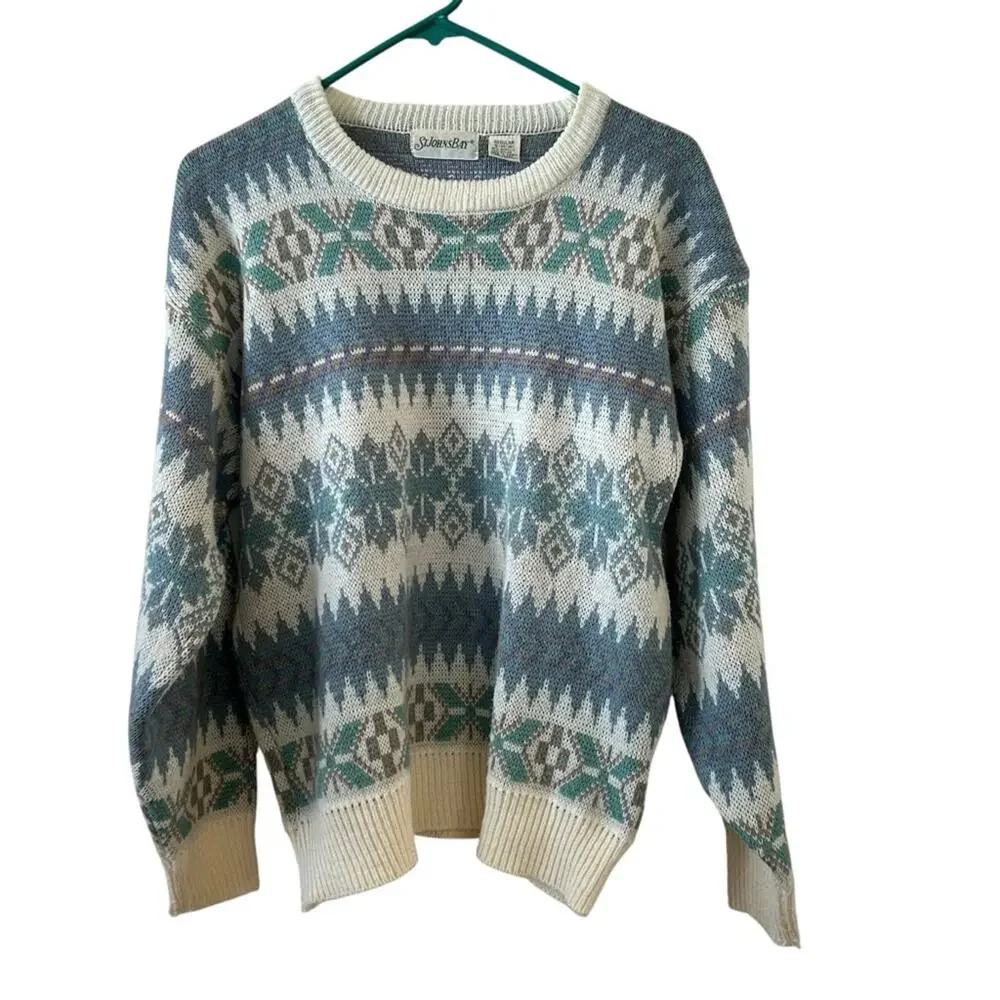 Vintage St. John’s Bay Nordic Fair Isle Sweater Men’s Small Blue Cream